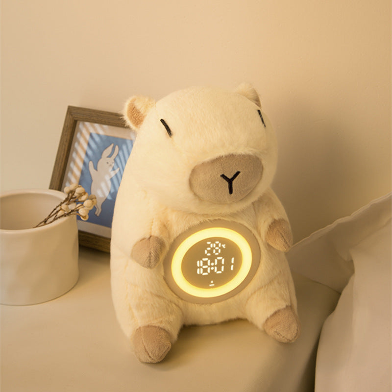 Plush Kapibara Multifunctional Alarm Clock Night Light Children's Bedroom Atmosphere Gift Timed Alarm Clock Bedside Night Light