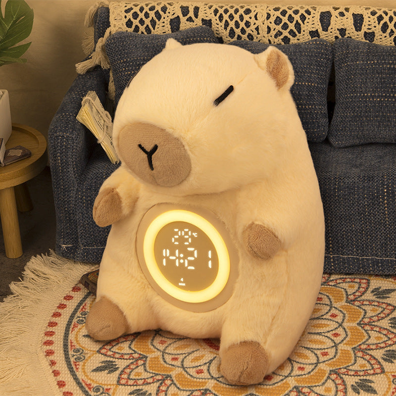 Plush Kapibara Multifunctional Alarm Clock Night Light Children's Bedroom Atmosphere Gift Timed Alarm Clock Bedside Night Light