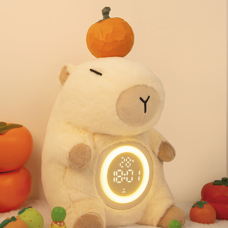 Plush Kapibara Multifunctional Alarm Clock Night Light Children's Bedroom Atmosphere Gift Timed Alarm Clock Bedside Night Light